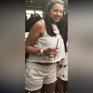 Aerie White Fringe Hem Cropped Top and Drawstring short Set